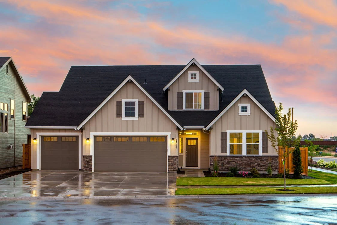 A secure, automated garage door on a contemporary home.